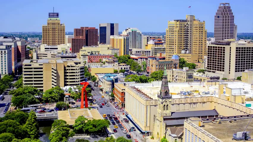 Panoramic view of San Antonio, Texas, showcasing the cityscape, downtown skyline, and urban landscapes with iconic architecture and vibrant city life.