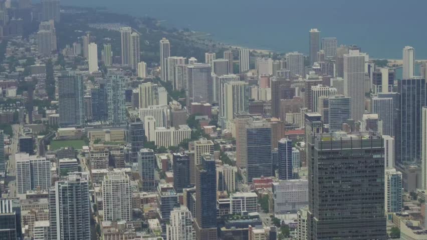 Chicago cityscape and lake michigan aerial view