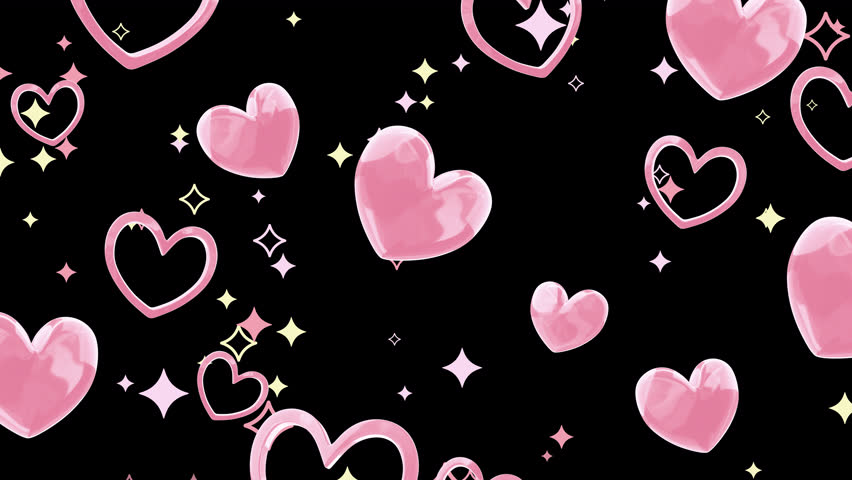 A cute, fancy, fairytale-like background with lots of sparkling hearts floating in it - pink, transparent background
