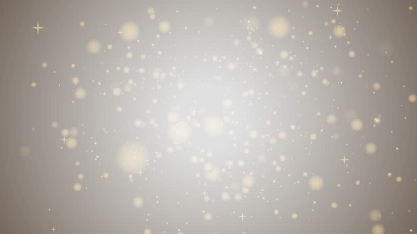 Soft golden dust particles and shimmering stars fall gently against a bright white gradient background