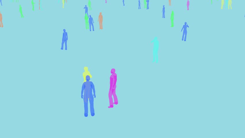 Colored silhouettes of people group person crowd 4k. 3D Illustration