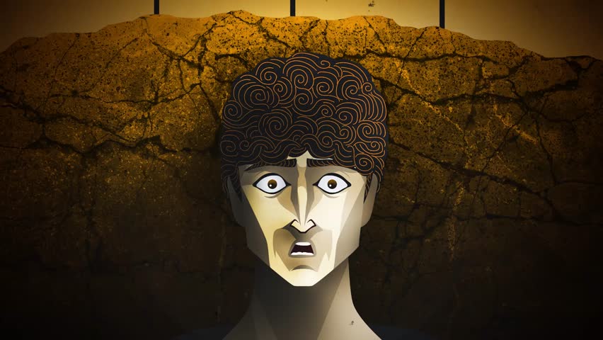 plato cave allegory with shadows and fire