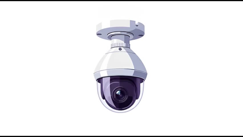 Illustration of a security camera with a white and gray dome on a plain background