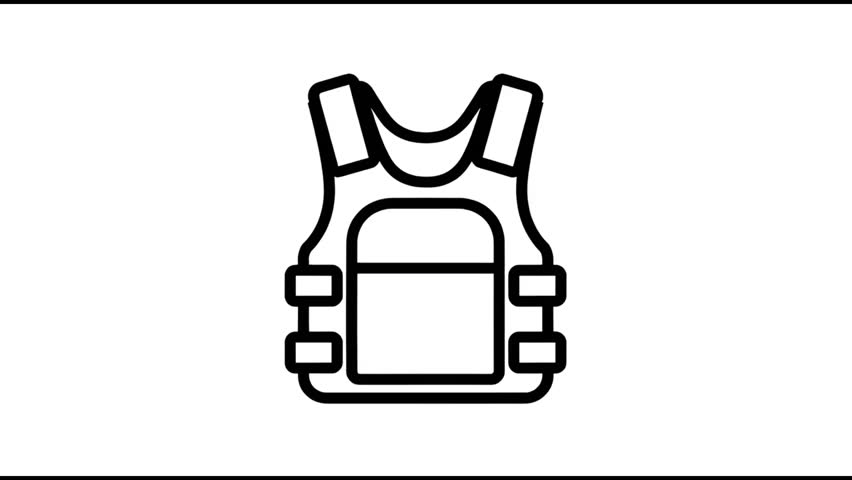 A simple black line drawing of a life jacket or personal flotation device