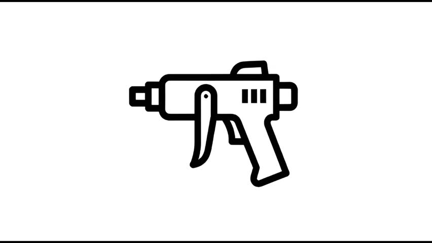 A simple black line drawing of a modern gun on a white background