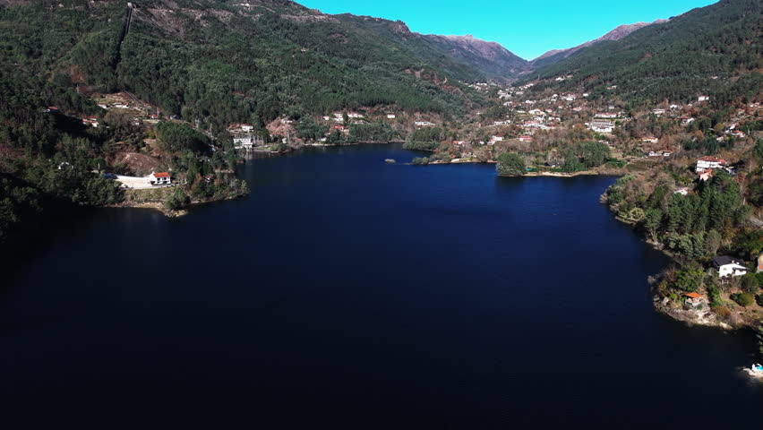 Aerial view of Albufeira da Canicada reservoir in Terras de Bouro