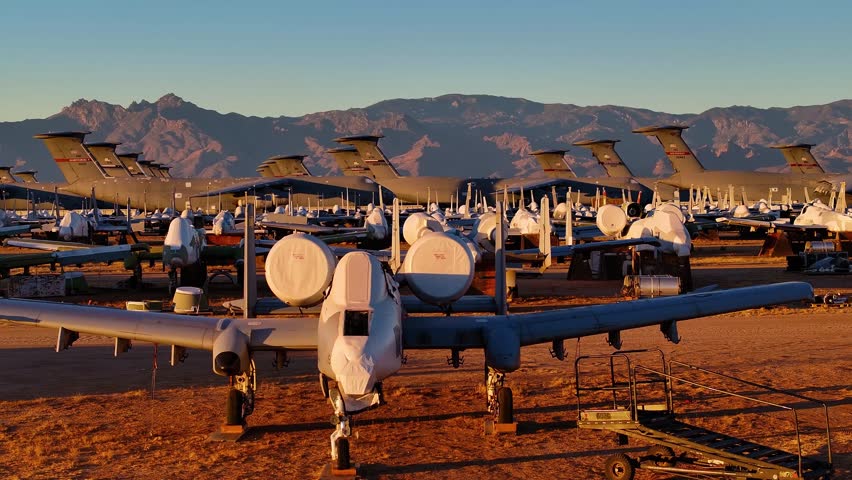 Aerial view of aircraft boneyard, United States.
