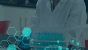 Animation of data processing over caucasian female scientist. global science, data processing and digital interface concept digitally generated video. - Powered by Shutterstock - Get 15% off with code: PIKWIZARD15