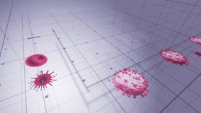 Animation of covid 19 cells and data processing. global covid 19 pandemic and data processing concept digitally generated video. - Powered by Shutterstock - Get 15% off with code: PIKWIZARD15