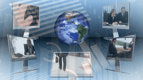 Animation of financial data processing and globe over diverse business people. Global technology, business and digital interface concept digitally generated video. - Powered by Shutterstock - Get 15% off with code: PIKWIZARD15