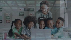 Animation of network of connections over diverse schoolchildren in classroom. Global education and digital interface concept digitally generated video. - Powered by Shutterstock - Get 15% off with code: PIKWIZARD15