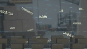 Animation of graphs and financial data over packages in warehouse. Global business, delivery services and economy concept digitally generated video. - Powered by Shutterstock - Get 15% off with code: PIKWIZARD15