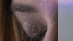 Animation of scope scanning and network of connections over eye of caucasian woman. Global technology, connections and digital interface concept digitally generated video. - Powered by Shutterstock - Get 15% off with code: PIKWIZARD15