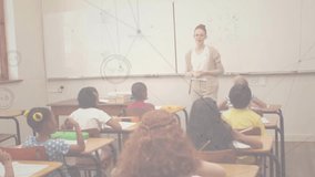 Animation of network of connections with data processing over diverse schoolchildren and teacher. Global connections, education and digital interface concept digitally generated video. - Powered by Shutterstock - Get 15% off with code: PIKWIZARD15