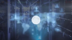 This is a digital composite of a blue and black futuristic technology interface with financial data processing on a digital interface in a server room. The animation of graphs and charts shows the - Powered by Shutterstock - Get 15% off with code: PIKWIZARD15