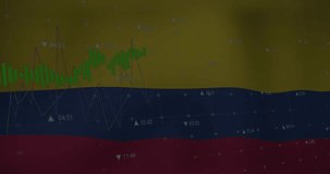 Animation of financial and stock market data processing against colombia flag in background. National economy and business technology concept - Powered by Shutterstock - Get 15% off with code: PIKWIZARD15