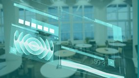 Displaying animation of data analytics and network connections in modern office. Technology, innovation, digital, futuristic, interactive - Powered by Shutterstock - Get 15% off with code: PIKWIZARD15