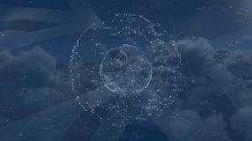 Animation of globe of network of connections spinning over clouds in the sky. Global networking and business technology concept - Powered by Shutterstock - Get 15% off with code: PIKWIZARD15