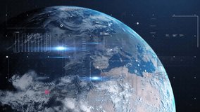 Animation of multiple graphs, data and glowing lens flare over rotating globe. Digitally generated, hologram, globalization, report, finance, galaxy, text, abstract and technology concept. - Powered by Shutterstock - Get 15% off with code: PIKWIZARD15