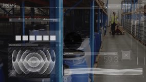 Animation of data processing over caucasian male worker in warehouse. Global business and digital interface concept digitally generated video. - Powered by Shutterstock - Get 15% off with code: PIKWIZARD15