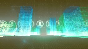 Animation of data processing over media icons and city. global business and digital interface concept digitally generated video. - Powered by Shutterstock - Get 15% off with code: PIKWIZARD15