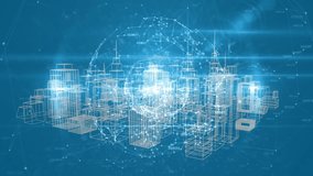 Animation of globe of connections over digital city on blue background. global technology, connections and digital interface concept digitally generated video. - Powered by Shutterstock - Get 15% off with code: PIKWIZARD15