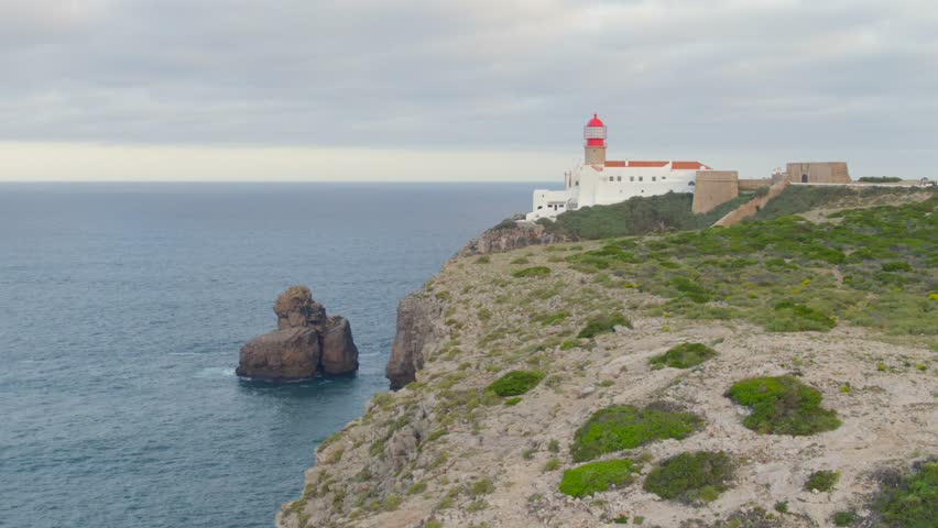 Dramatic Sagres Lighthouse on Cliffs, Algarve Portugal Atlantic