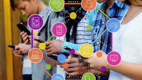 Animation of colourful puzzle pieces and globe with icons over business people using digital devices. Global social media digital interface technology and connections concept digitally generated - Powered by Shutterstock - Get 15% off with code: PIKWIZARD15