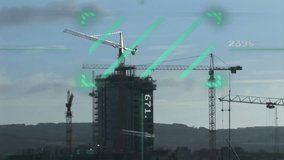 Animation of changing number and neon green scanner over construction site. Computer interface and architecture business technology concept - Powered by Shutterstock - Get 15% off with code: PIKWIZARD15