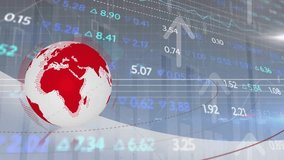 Animation of financial data processing and arrows over globe. Global networks, business, finances, computing and data processing concept digitally generated video. - Powered by Shutterstock - Get 15% off with code: PIKWIZARD15