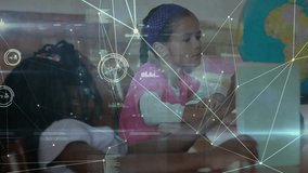 Animation of network of connections over diverse schoolchildren with globe. school, education and digital interface concept digitally generated video. - Powered by Shutterstock - Get 15% off with code: PIKWIZARD15