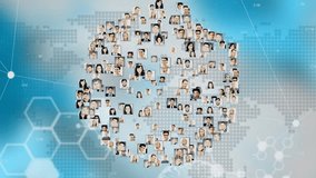 Animation of human brains, scientific data processing over globe with people's photos. global medicine, data processing and healthcare services concept digitally generated video. - Powered by Shutterstock - Get 15% off with code: PIKWIZARD15