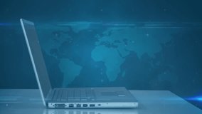 Animation of moving clock and data processing over caucasian businessman using laptop and world map. Global business, computing and digital interface concept digitally generated video. - Powered by Shutterstock - Get 15% off with code: PIKWIZARD15