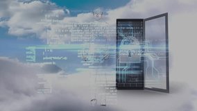Animation of data processing and clouds over server. Global business and digital interface concept digitally generated video. - Powered by Shutterstock - Get 15% off with code: PIKWIZARD15