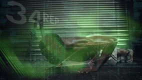 Animation of data on digital screen over afrcan american man doing push ups. Sport, fitness, active lifestyle and technology concept digitally generated video. - Powered by Shutterstock - Get 15% off with code: PIKWIZARD15