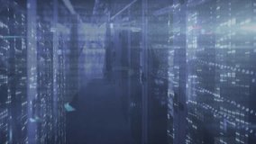 Animation of caucasian male hacker attacks computer internet server room. Digital composite, technology, network security, cyber crime, privacy, illegal, multiple exposure. - Powered by Shutterstock - Get 15% off with code: PIKWIZARD15