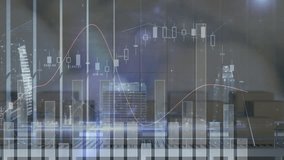 Animation of graphs and financial data over packages in warehouse. Business, finance, money and delivery services concept digitally generated video. - Powered by Shutterstock - Get 15% off with code: PIKWIZARD15