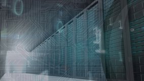 Animation of microprocessor connections and binary coding over empty computer server room. Global networking and business data storage technology concept - Powered by Shutterstock - Get 15% off with code: PIKWIZARD15