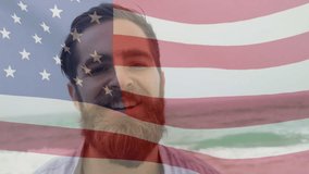 Animation of flag of usa waving over surgeon in operating theatre. Global medicine healthcare services during covid pandemic concept digitally generated video. - Powered by Shutterstock - Get 15% off with code: PIKWIZARD15