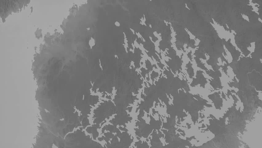 Central Finland region, Finland, extruded. Grayscale map