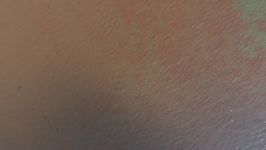 Aerial View Tilt of Ships Navigating the Saigon River.