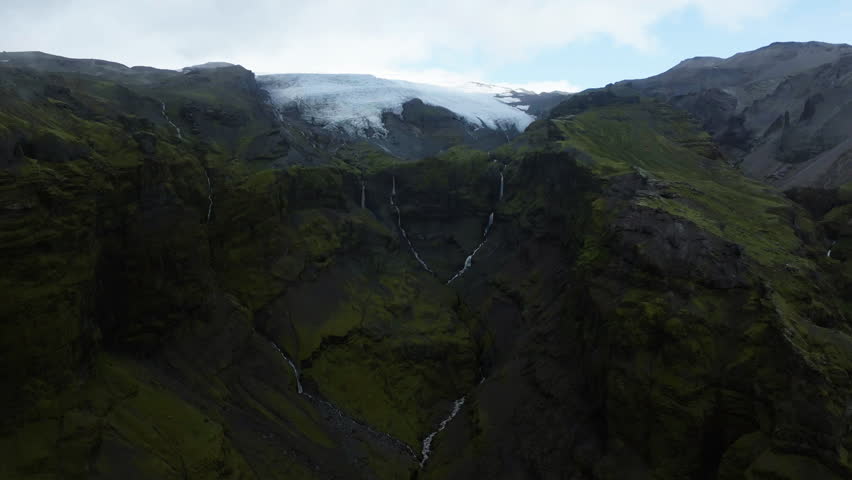Aerial view away from the Hanging Glacier of the Öraefajökull Volcano in Iceland