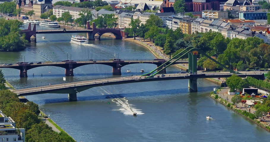 Aerial view of Frankfurt with modern skyscrapers beautiful sunny day, city center. Financial capital of Europe, Hesse, Germany
