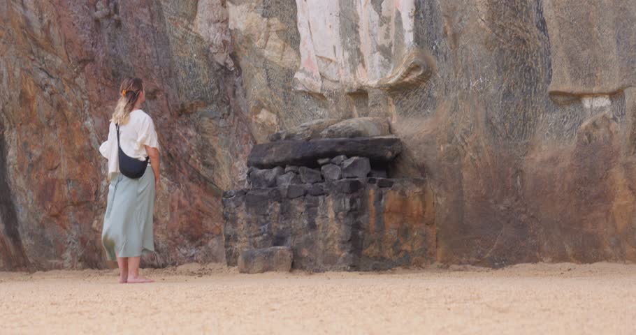 Ancient Buddha Statue Carved in Rock at Buduruwagala, Sri Lanka