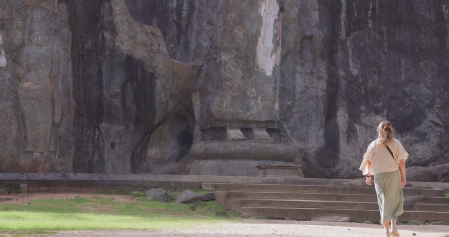 Ancient Buddha Statue Carved in Rock at Buduruwagala, Sri Lanka