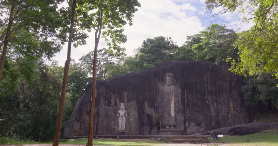 Ancient Buddha Statue Carved in Rock at Buduruwagala, Sri Lanka