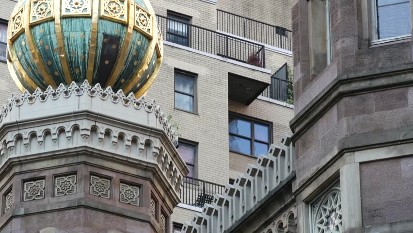 New York Central Synagogue historic building 1872, Lexington avenue, United States of America. Jewish congregation in Manhattan. Judaism religion landmark. Turret with Star of David ornament. Heritage