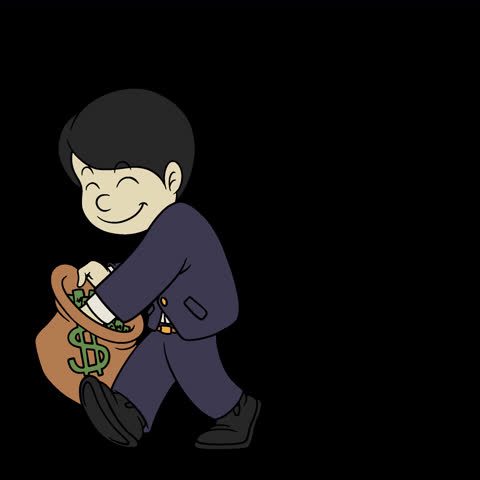 Happy Businessman Walking and Throwing Money from a Bag Loop Animation