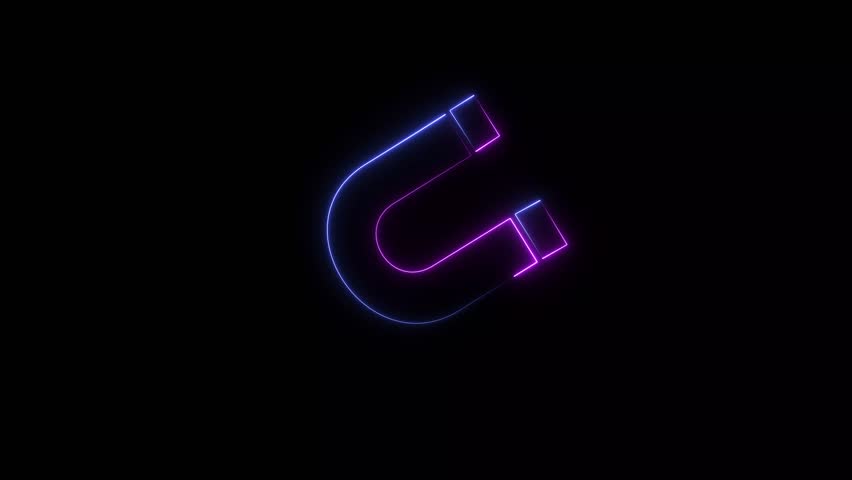 A neon-style graphic of a horseshoe magnet. 
