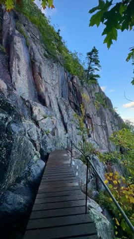 Footbridge Along the Side of a High Cliff on Precipice Trail (Acadia National Park, Maine, USA)